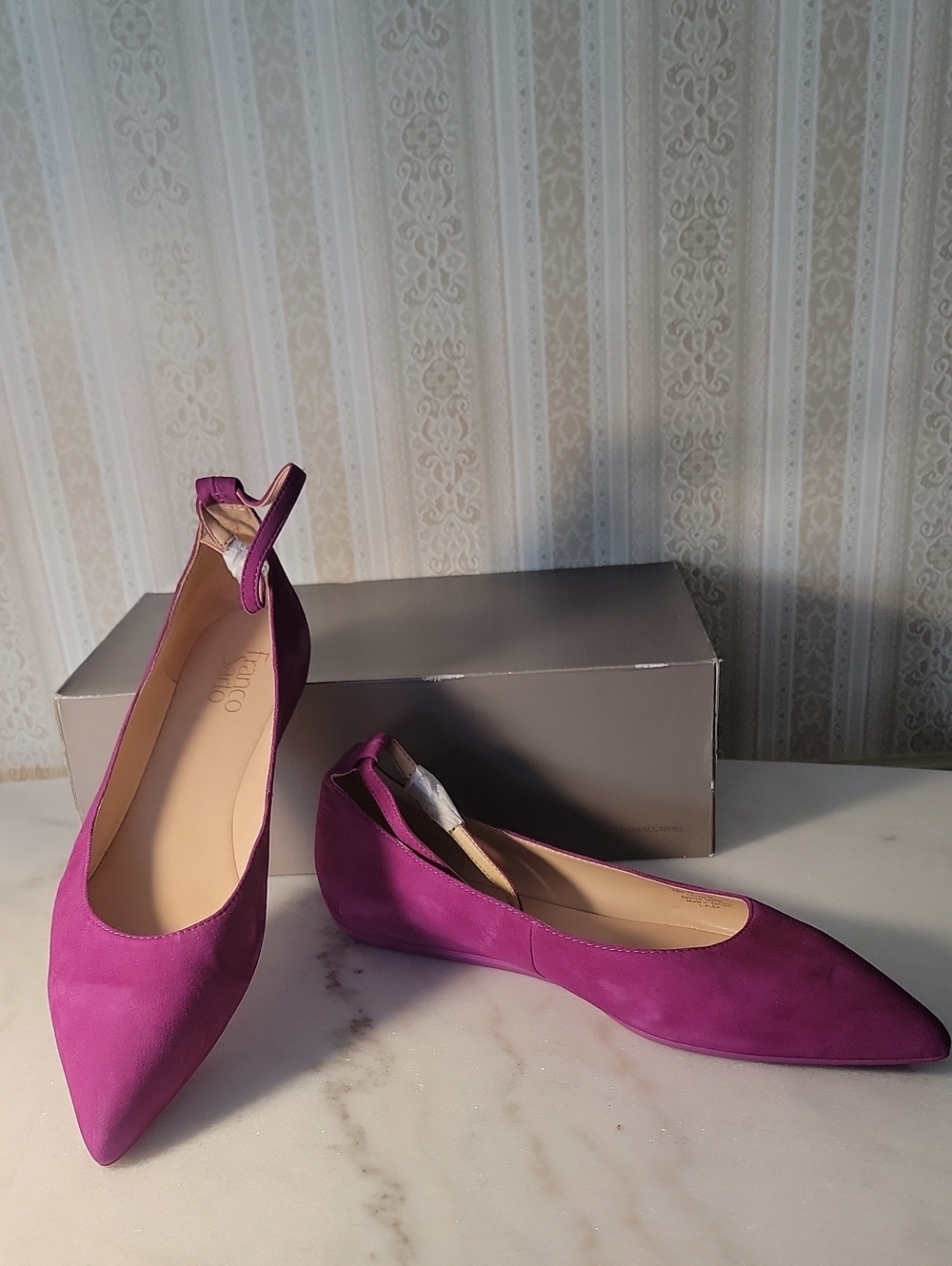Franco Sarto Women’s Pointed Toe Ankle Strap Flats - Magenta Size 12